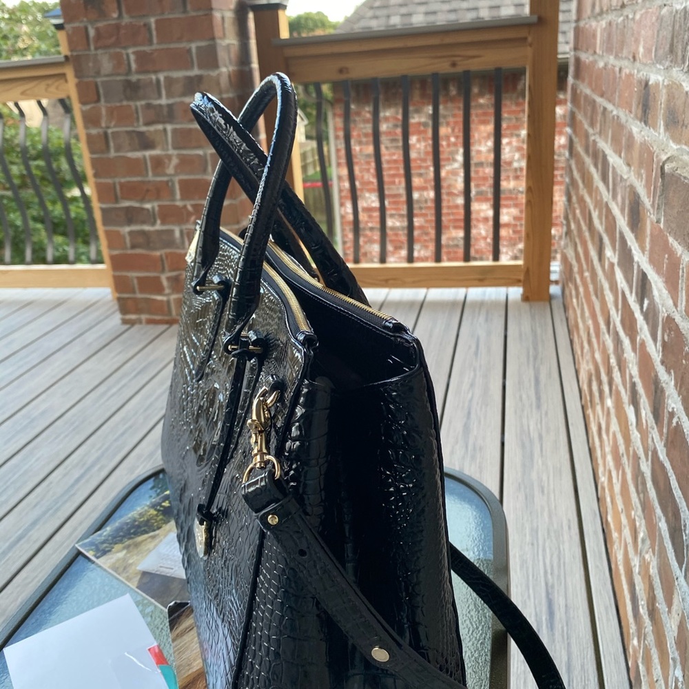 Brahmin Black Croc-Embossed Leather Satchel - Picture 6 of 11